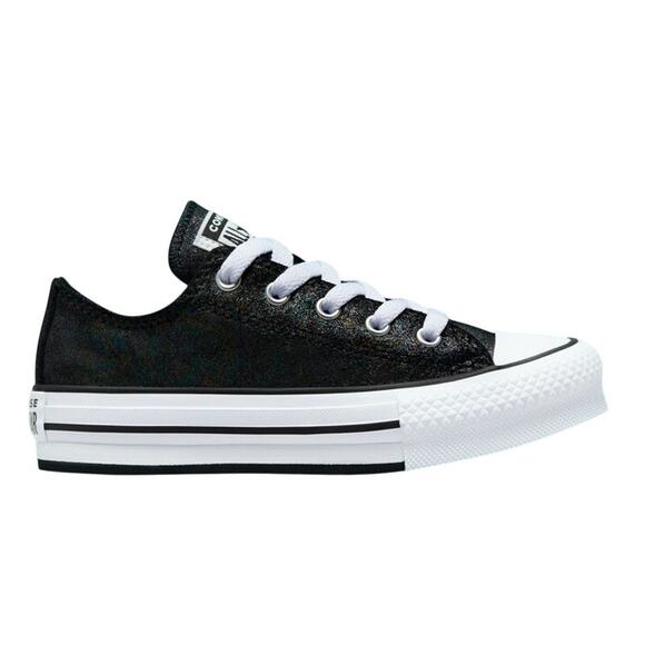 NEW Converse Chuck Taylor Lift Platform 5.5Y/ 7 Women's Black Iridescent Leather - Picture 1 of 9
